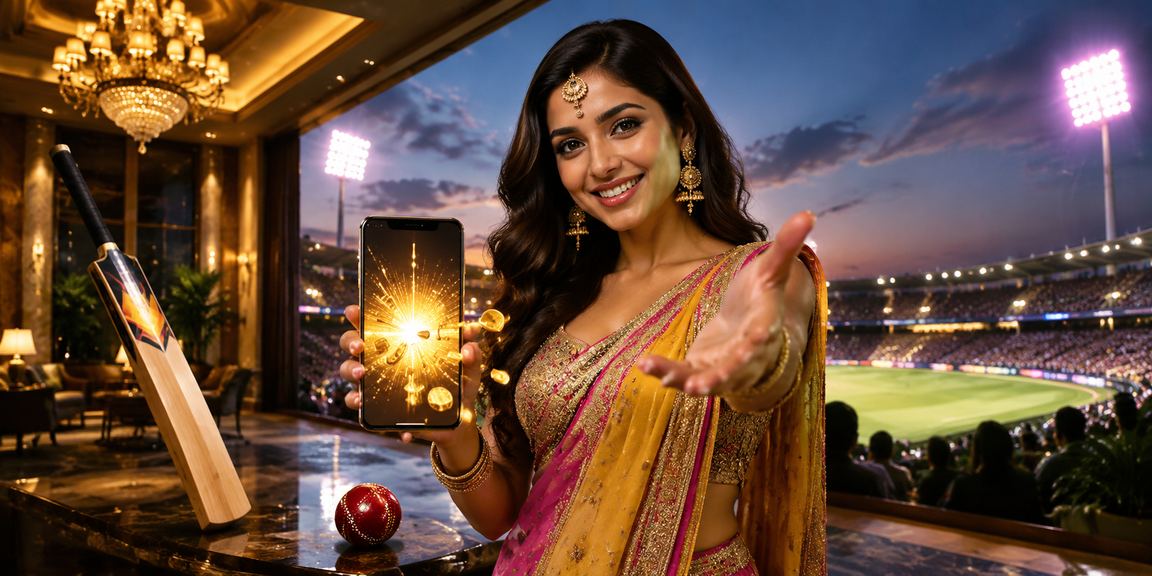 Cricket betting with colorful stadium lights