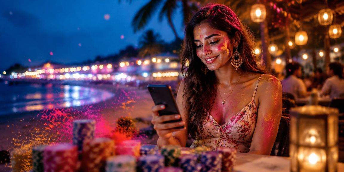 Celebration of Holi festival with cricket and sports betting themes