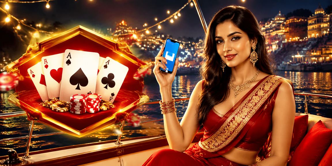 Player enjoying Teen Patti in red and gold themed room